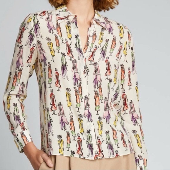 Alice + Olivia Tops - Alice + Olivia Button Down Print Melrose Stace Willa Silk Shirt Size L